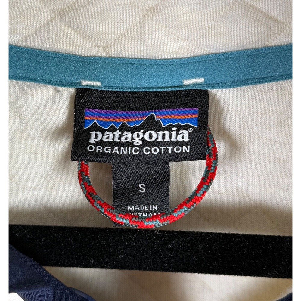 Patagonia Womens Quilted‎ Snap Neck Organic Cotton Pullover Sweatshirt Cream S - Picture 2 of 8
